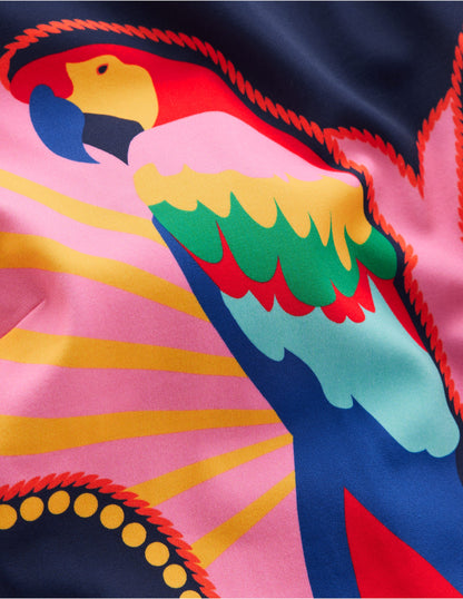 Slash Neck Tie Swimsuit-Navy Paradise Parrot-6