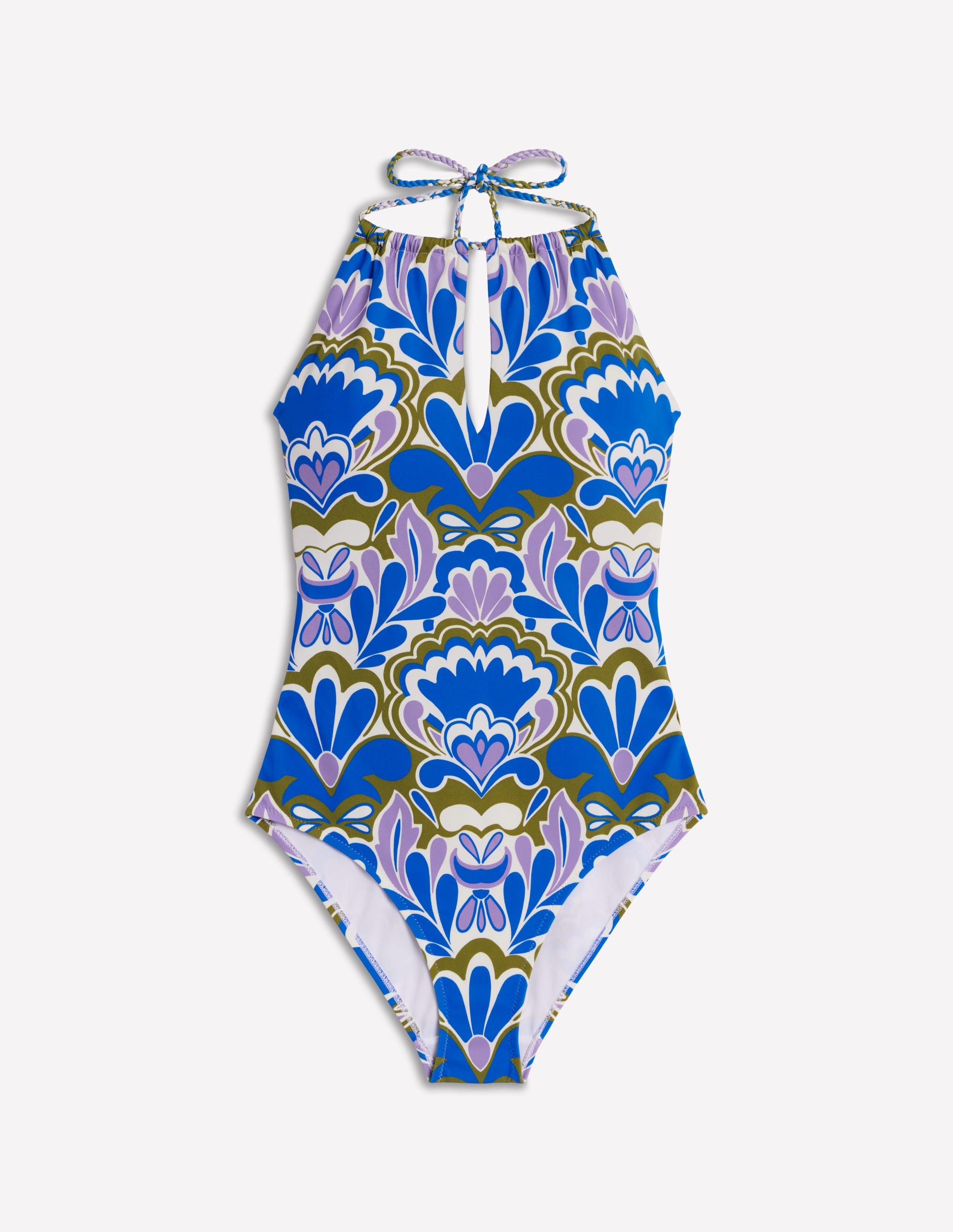 String High Neck Swimsuit-Kingfisher Blue, Freesia Stamp - Image 6