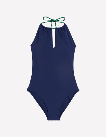 String High Neck Swimsuit-Navy-6