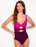 Tie Front Swimsuit-Chockeberry/ Pink
