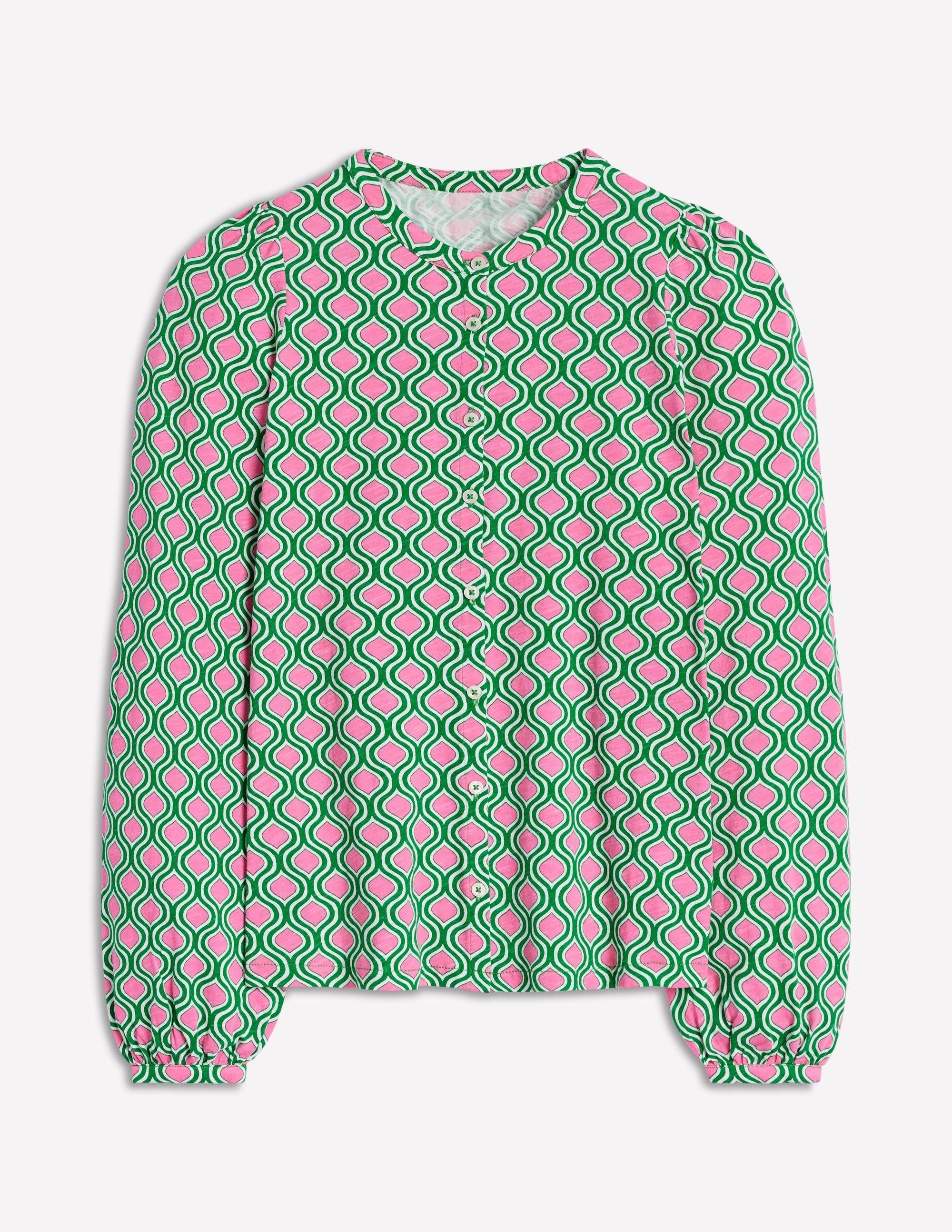 Marina Jersey Shirt-Rich Emerald, Geo Trellis - Image 6