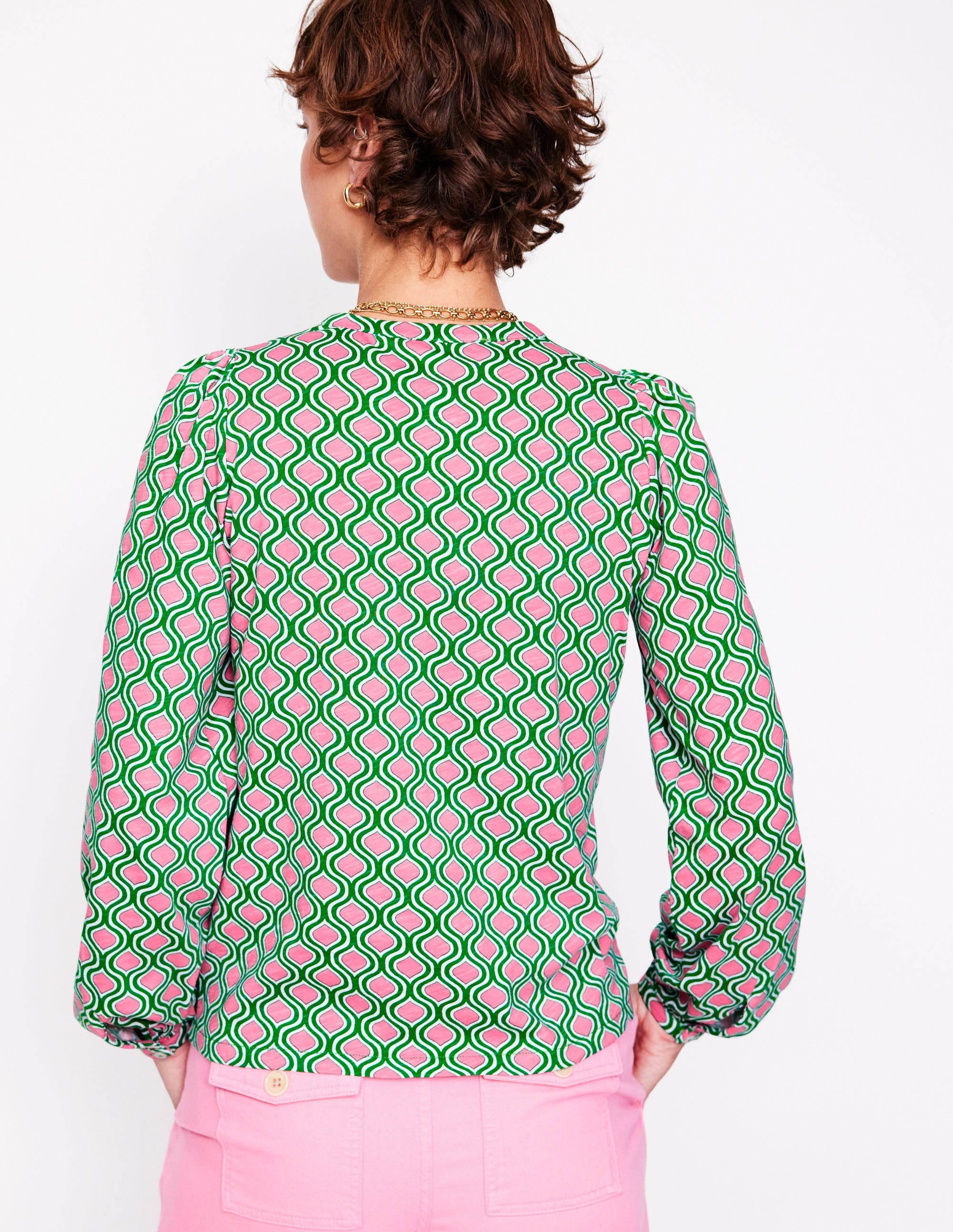 Marina Jersey Shirt-Rich Emerald, Geo Trellis - Image 3