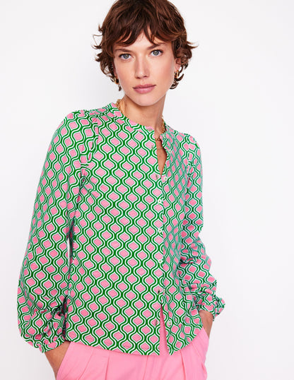 Marina Jersey Shirt-Rich Emerald, Geo Trellis-4
