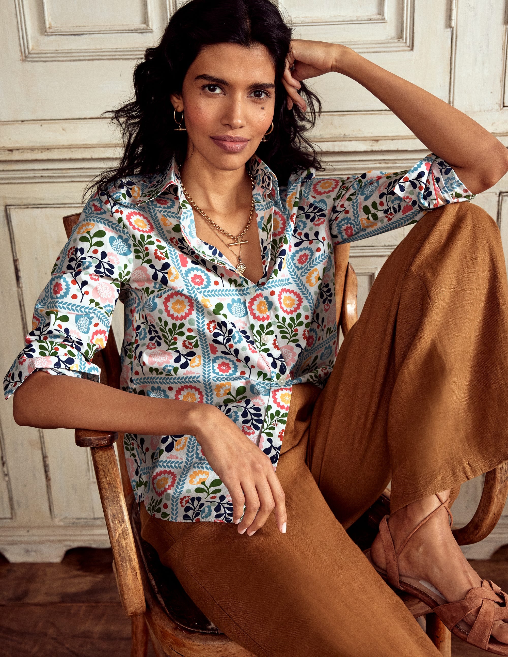 Sienna Cotton Shirt-Multi, Vine Tile - Image 1