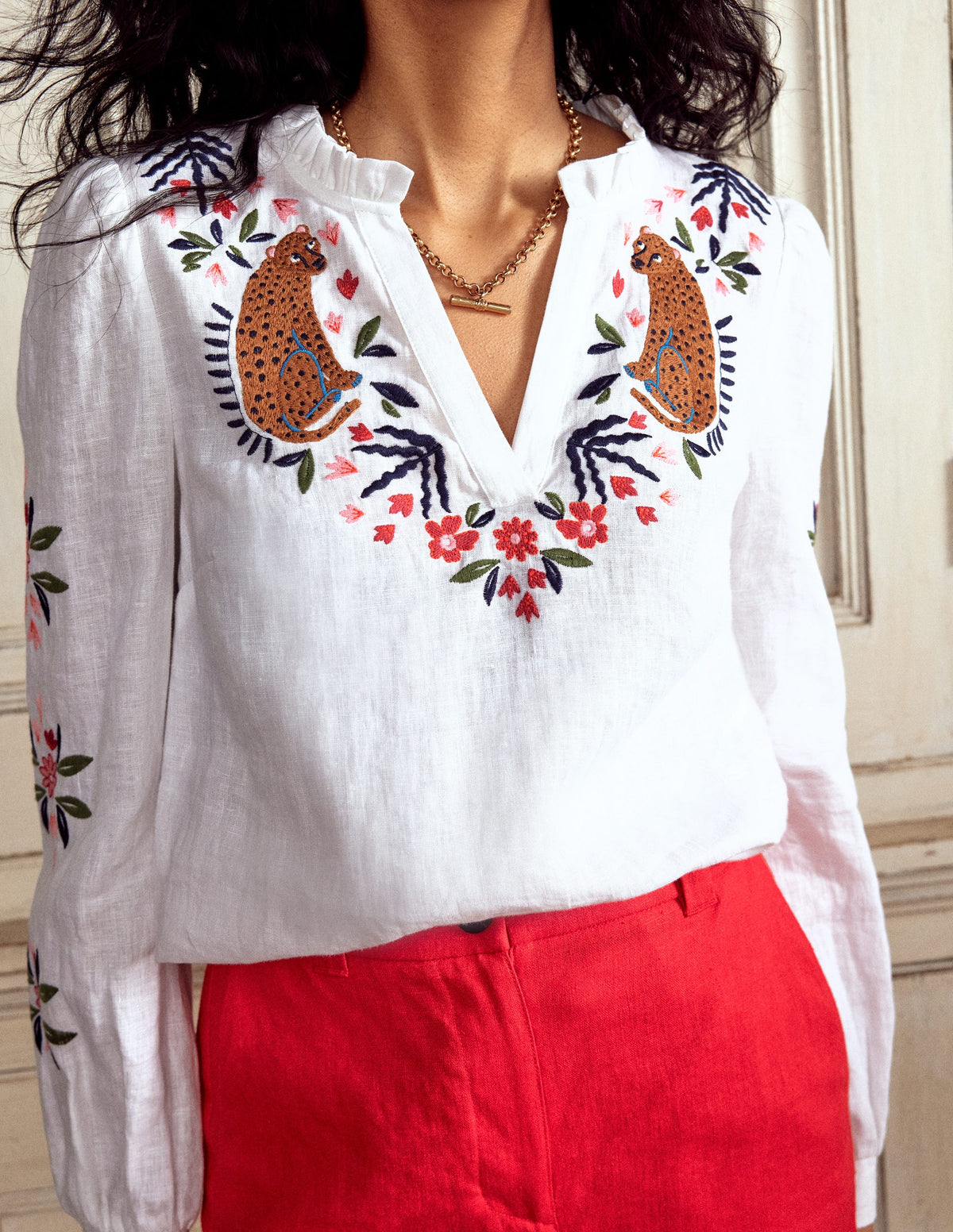 Grace Linen Top-White, Cheetah - Image 2