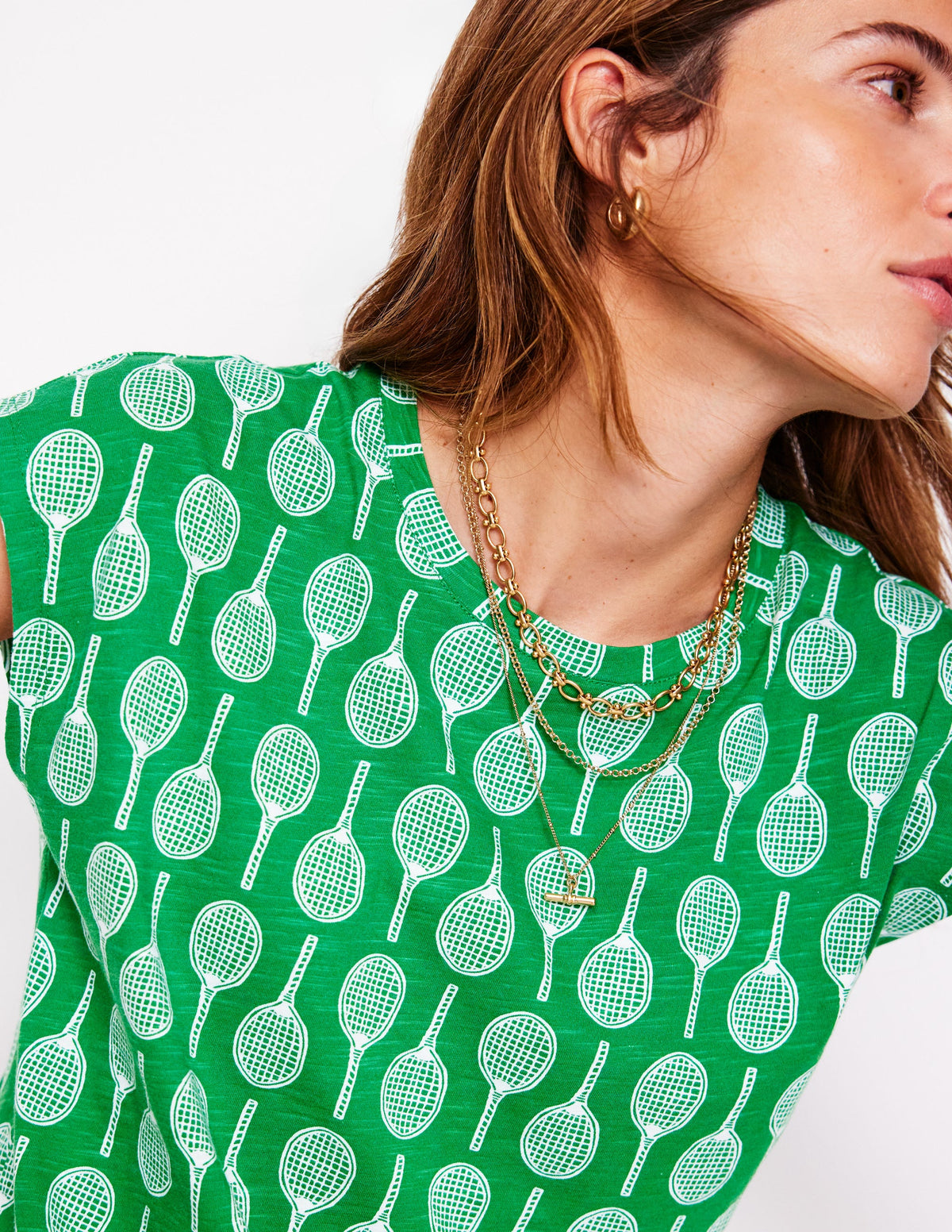 Louisa Cotton Slub T-shirt-Rich Emerald, Tennis - Image 2