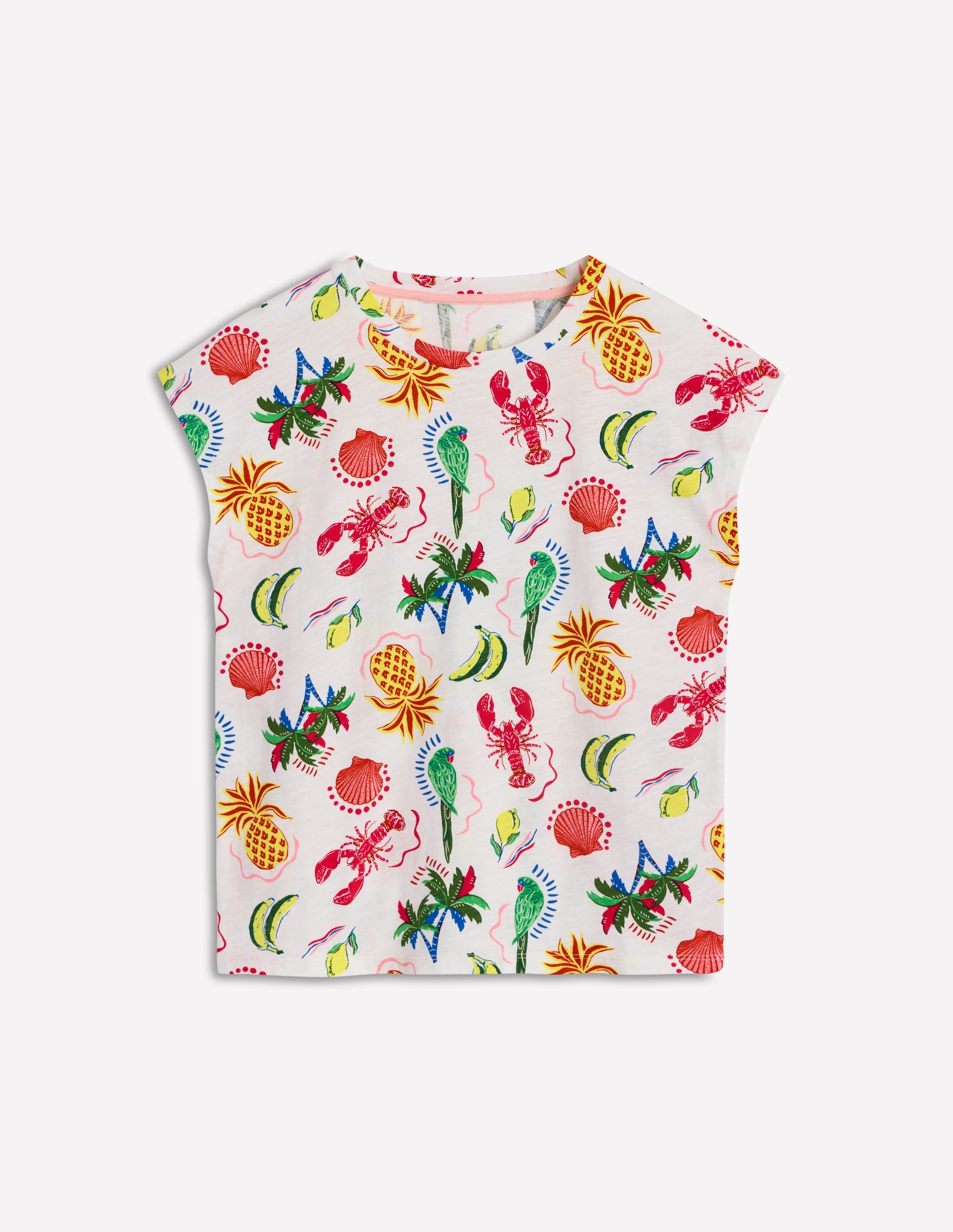 Louisa Cotton Slub T-shirt-Ivory, Tropical Bonanza - Image 5