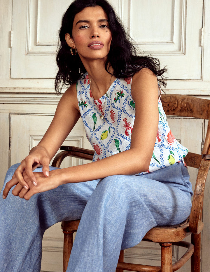 Linen Shell Top-Ivory, Tropical Bonanza