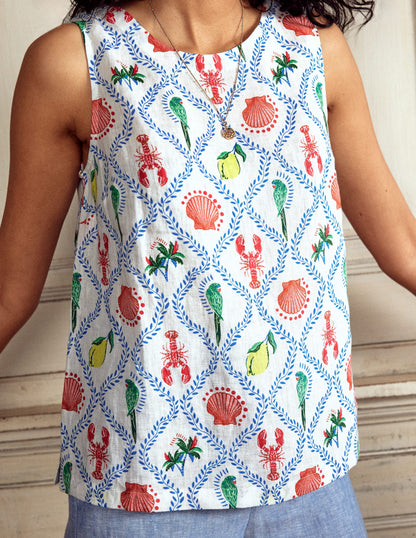 Linen Shell Top-Ivory, Tropical Bonanza-2