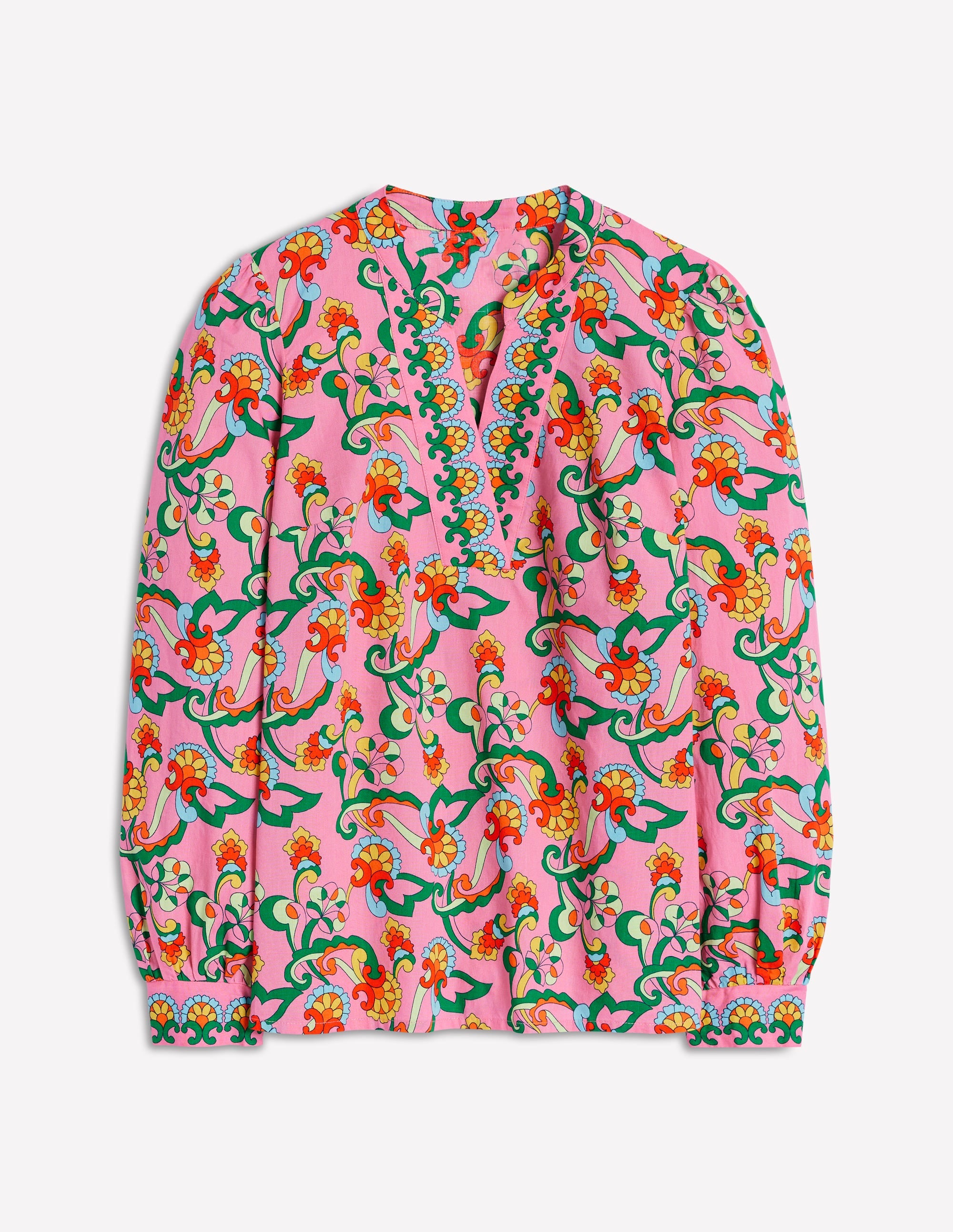 Cotton Notch Neck Top-Pink Rose, Foliage Trail - Image 6