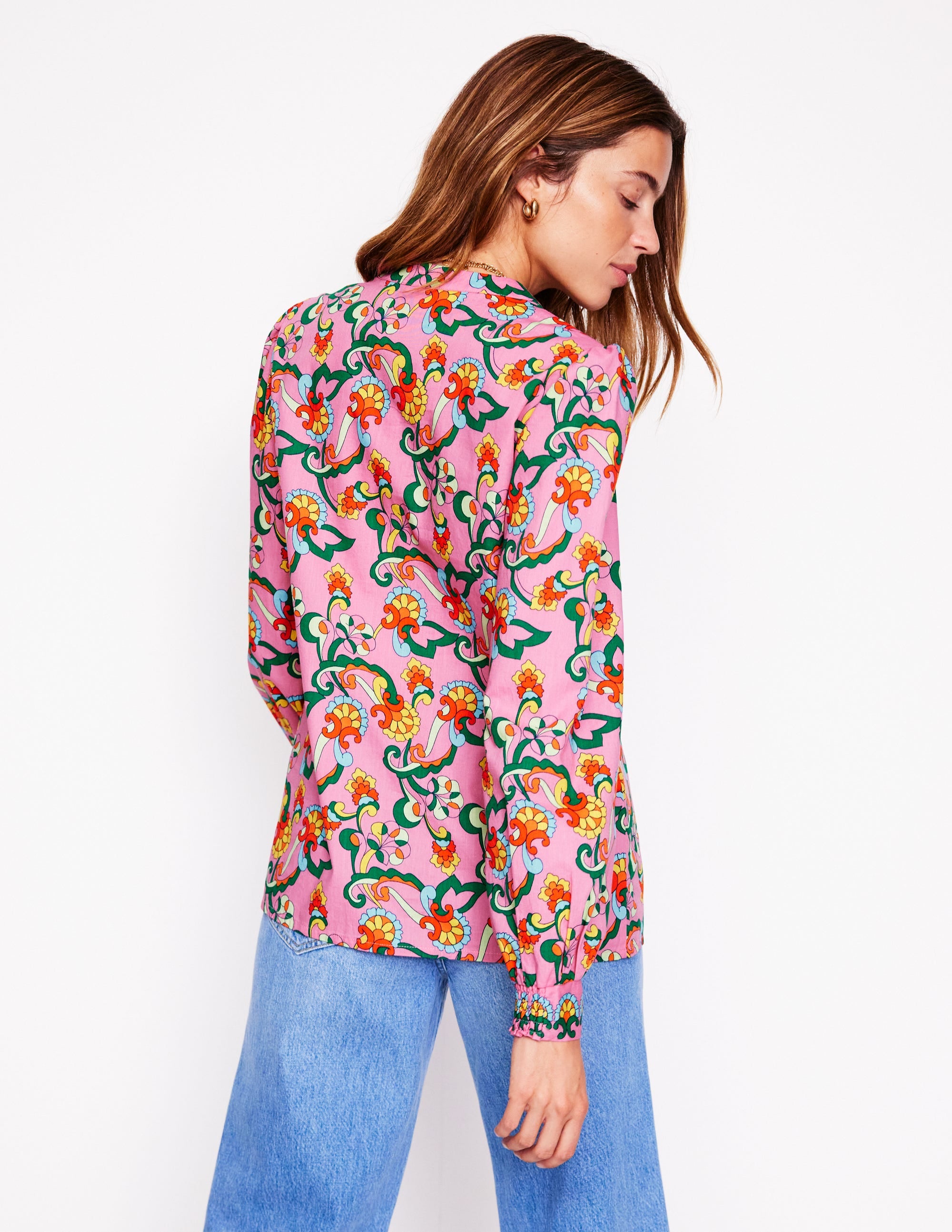 Cotton Notch Neck Top-Pink Rose, Foliage Trail - Image 4