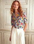 Frill Detail Silk Top-Multi, Wildflower Trail