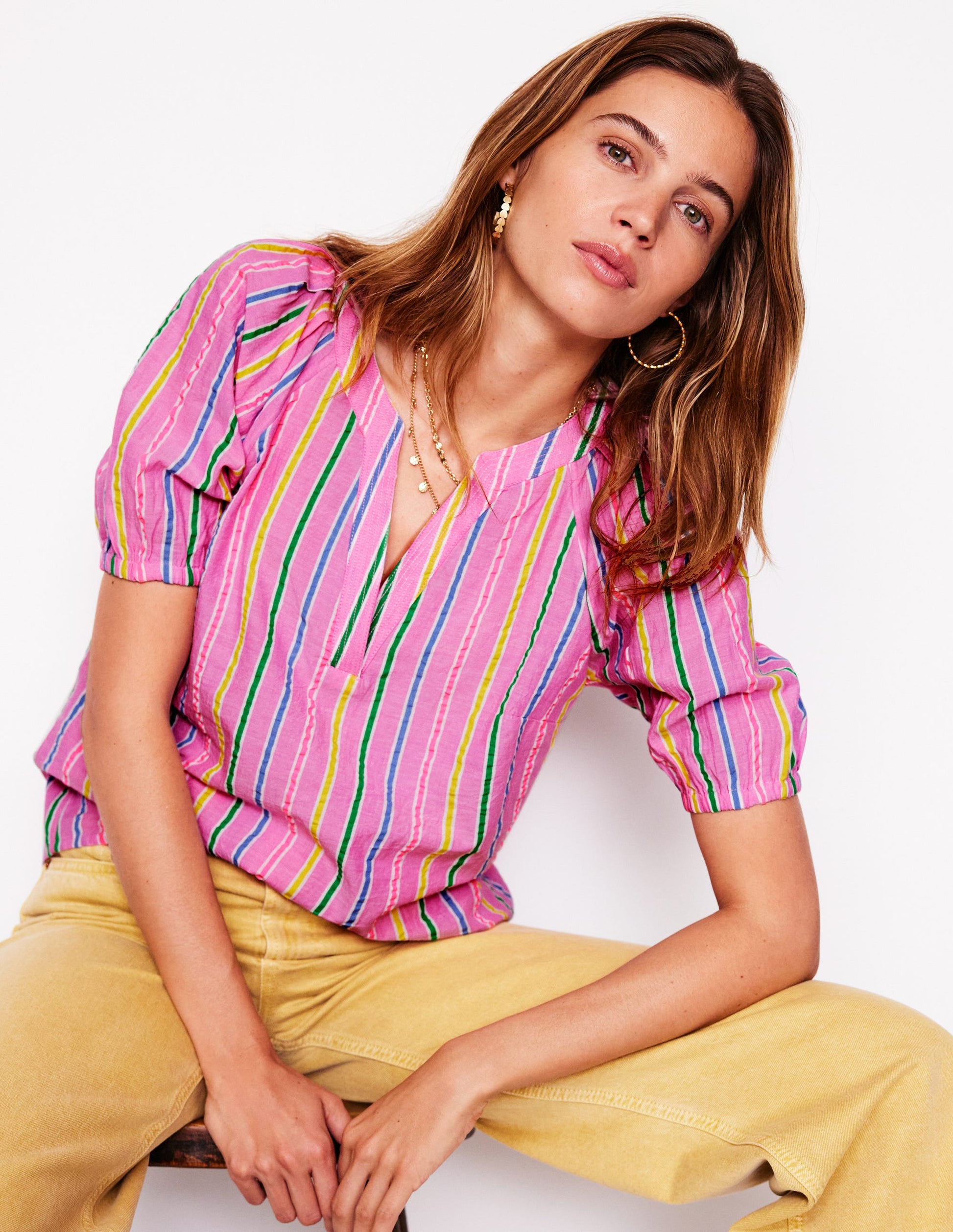 Brooke Cotton Top-Neon Pink Seersucker Stripe-4