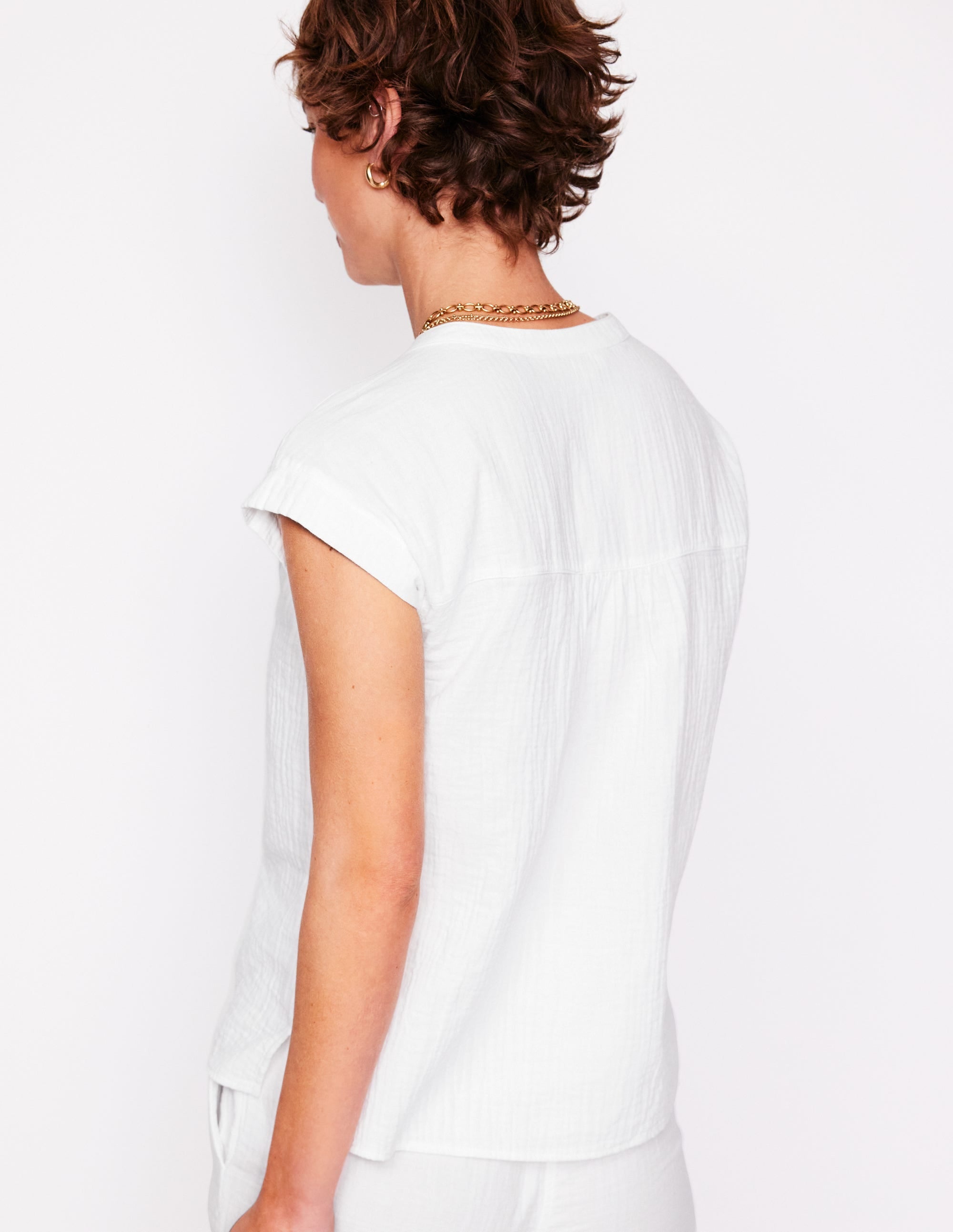 Sleeveless Double Cloth Top-White - Image 3