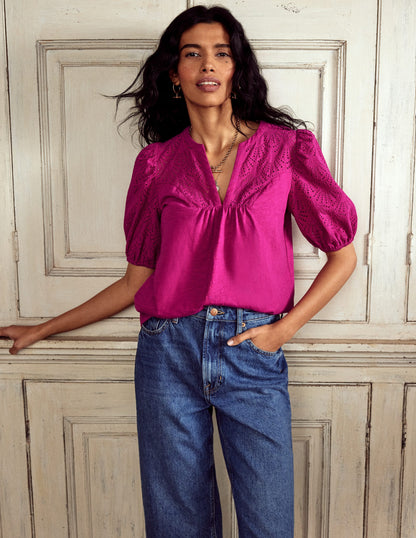 Dolly Broderie Top-Fuchsia-1