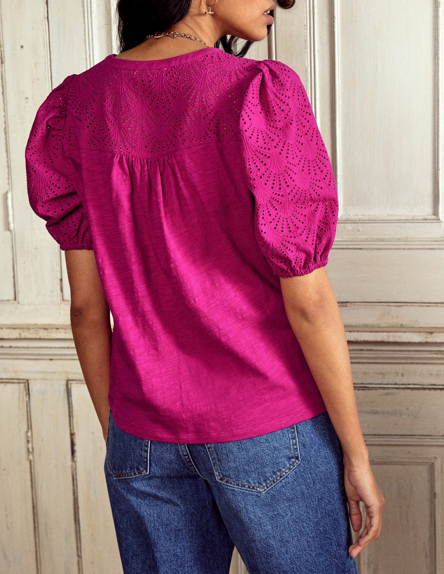 Dolly Broderie Top-Fuchsia