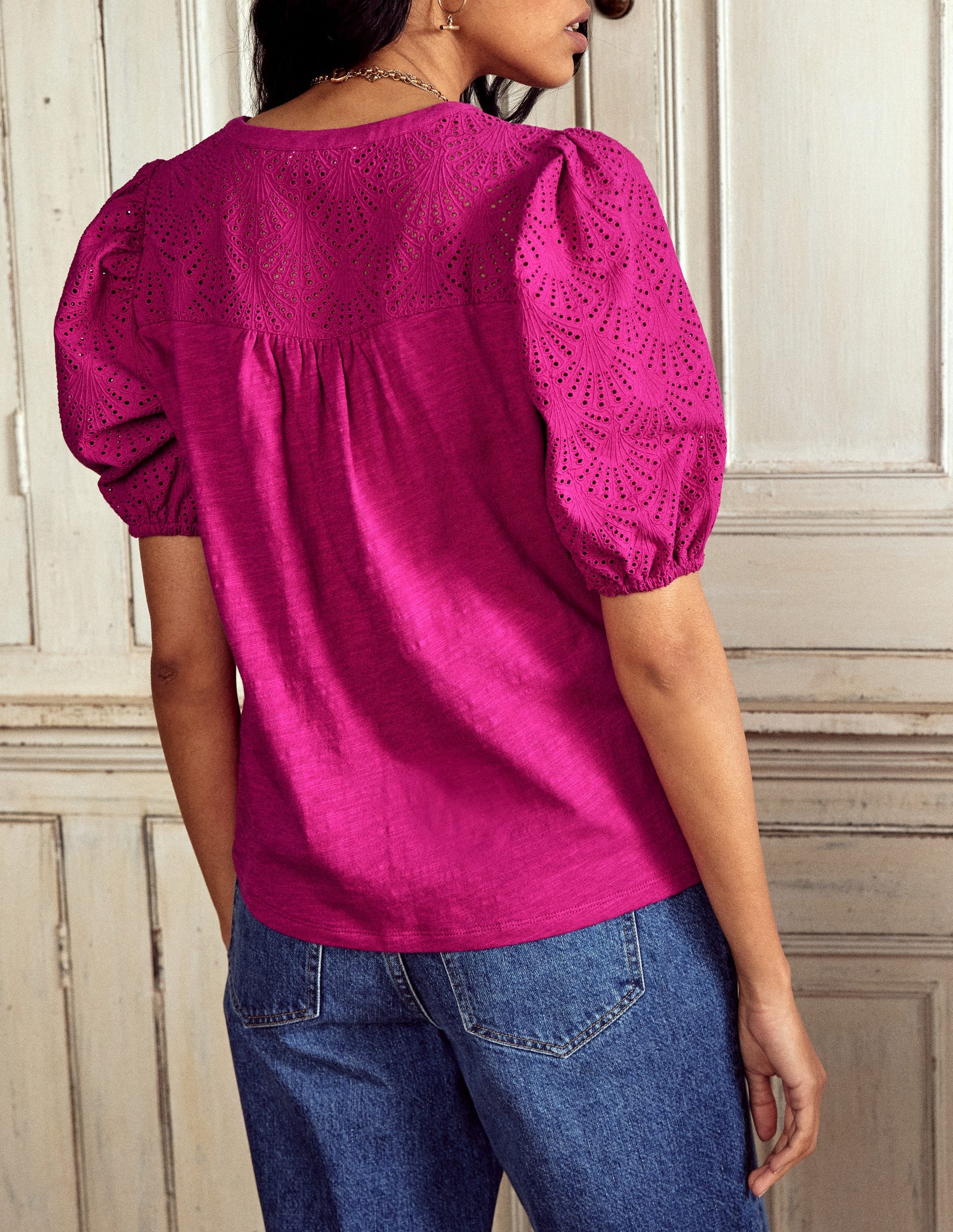 Dolly Broderie Top-Fuchsia-3