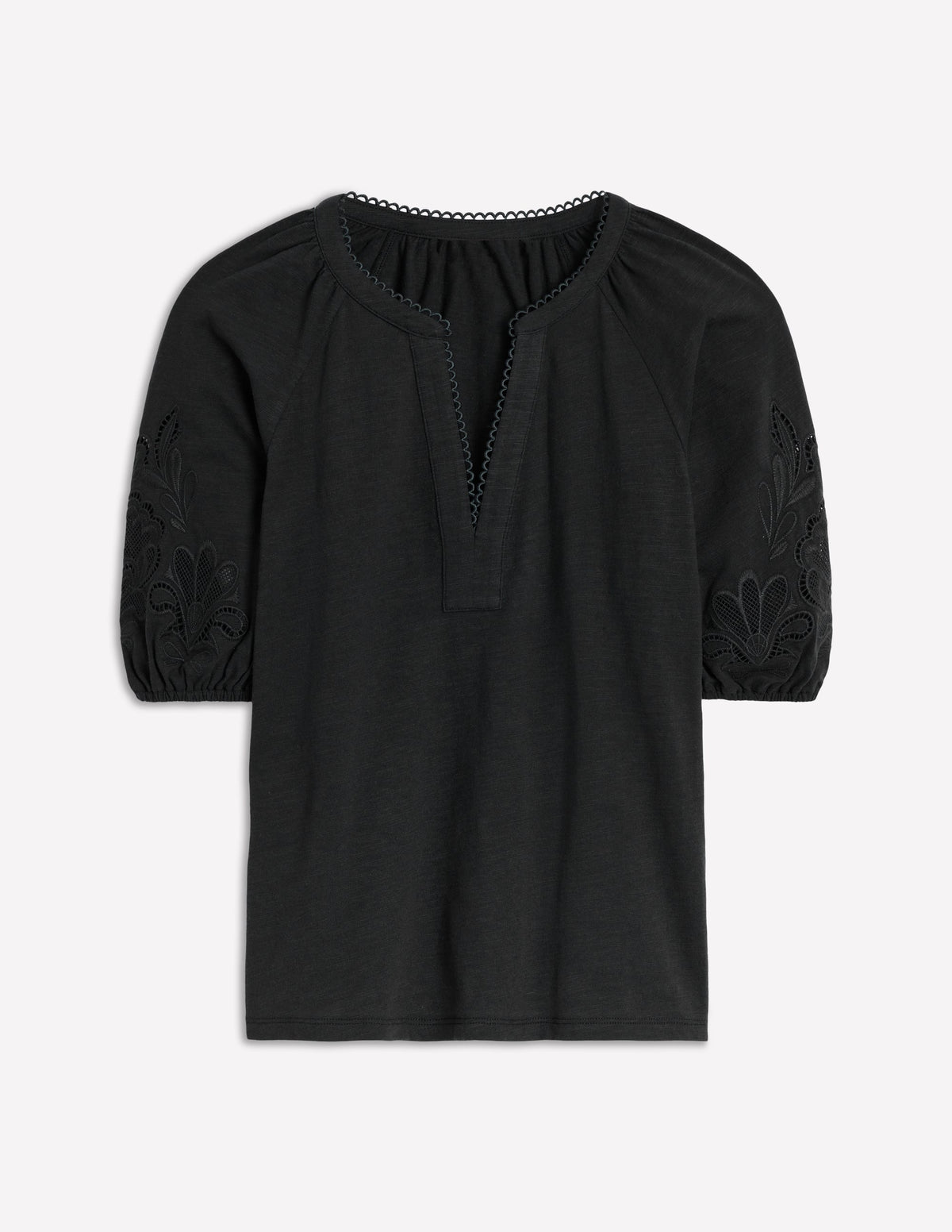 Cutwork Notch Neck Top-Black - Image 5