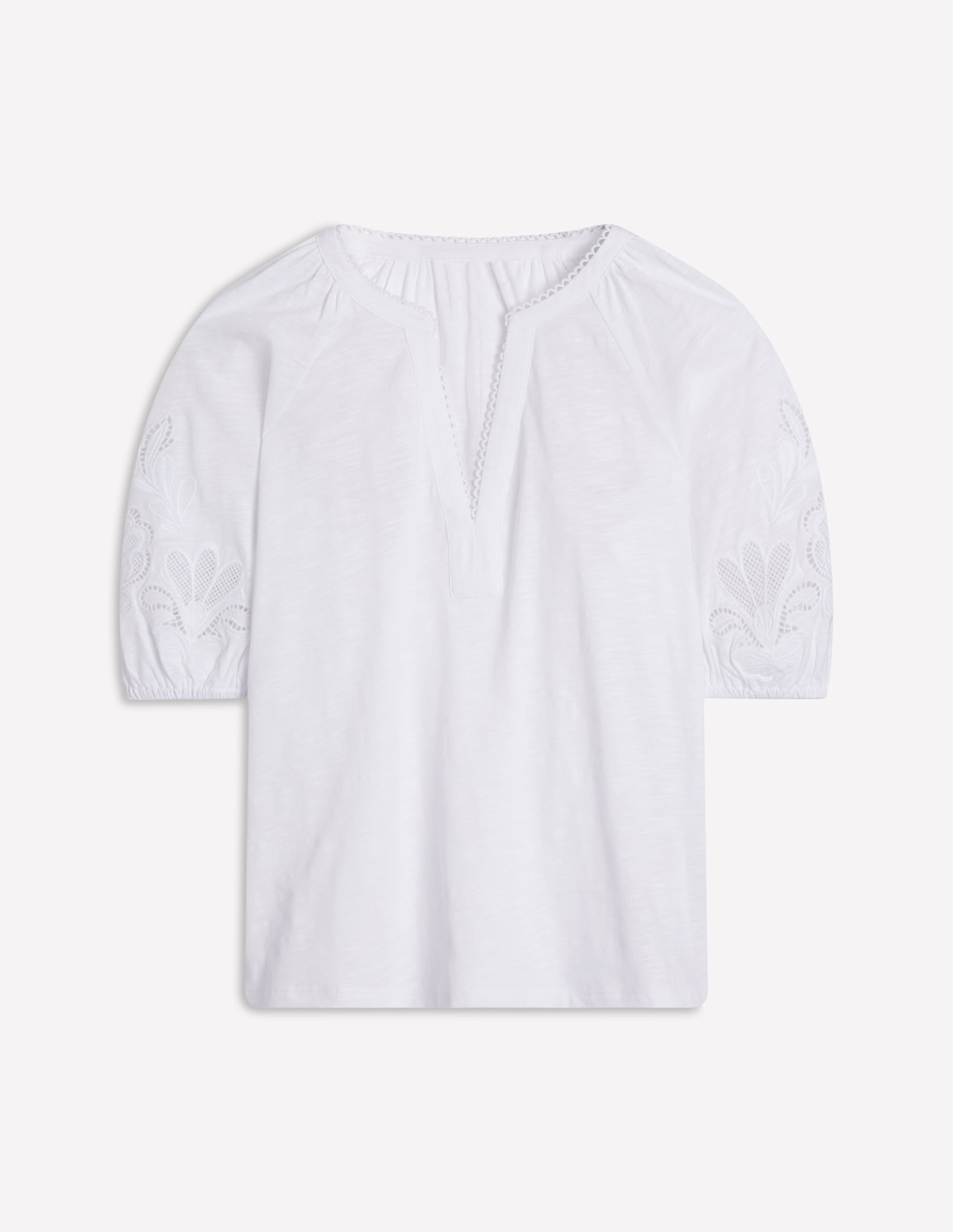 Cutwork Notch Neck Top-White - Image 7