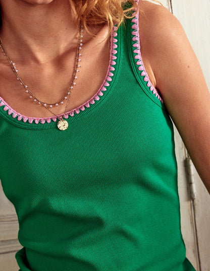 Crochet Trim Tank Top-Rich Emerald-2