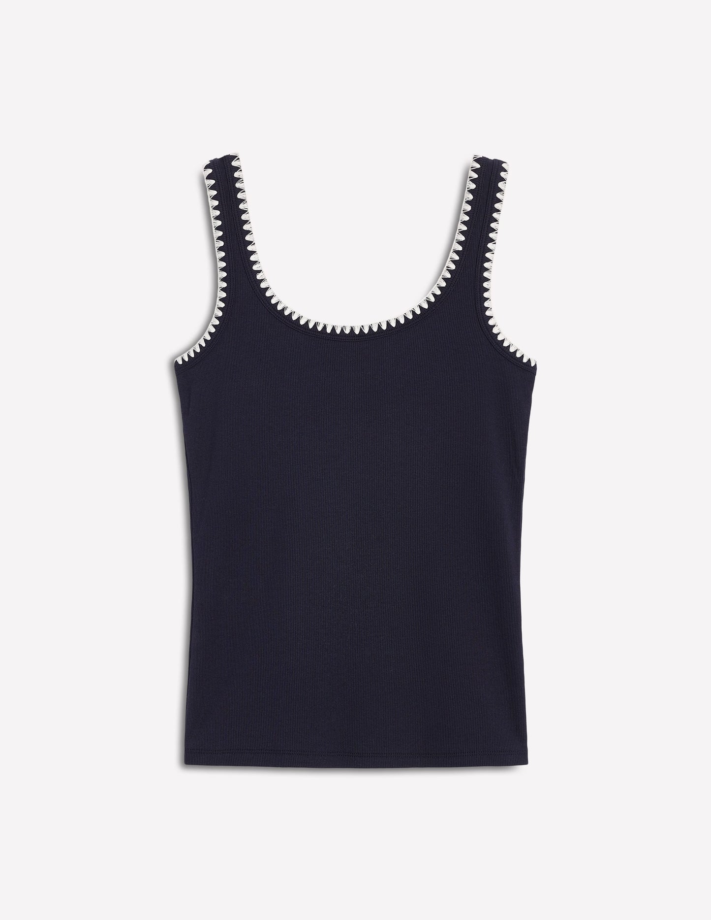 Crochet Trim Tank Top-Navy