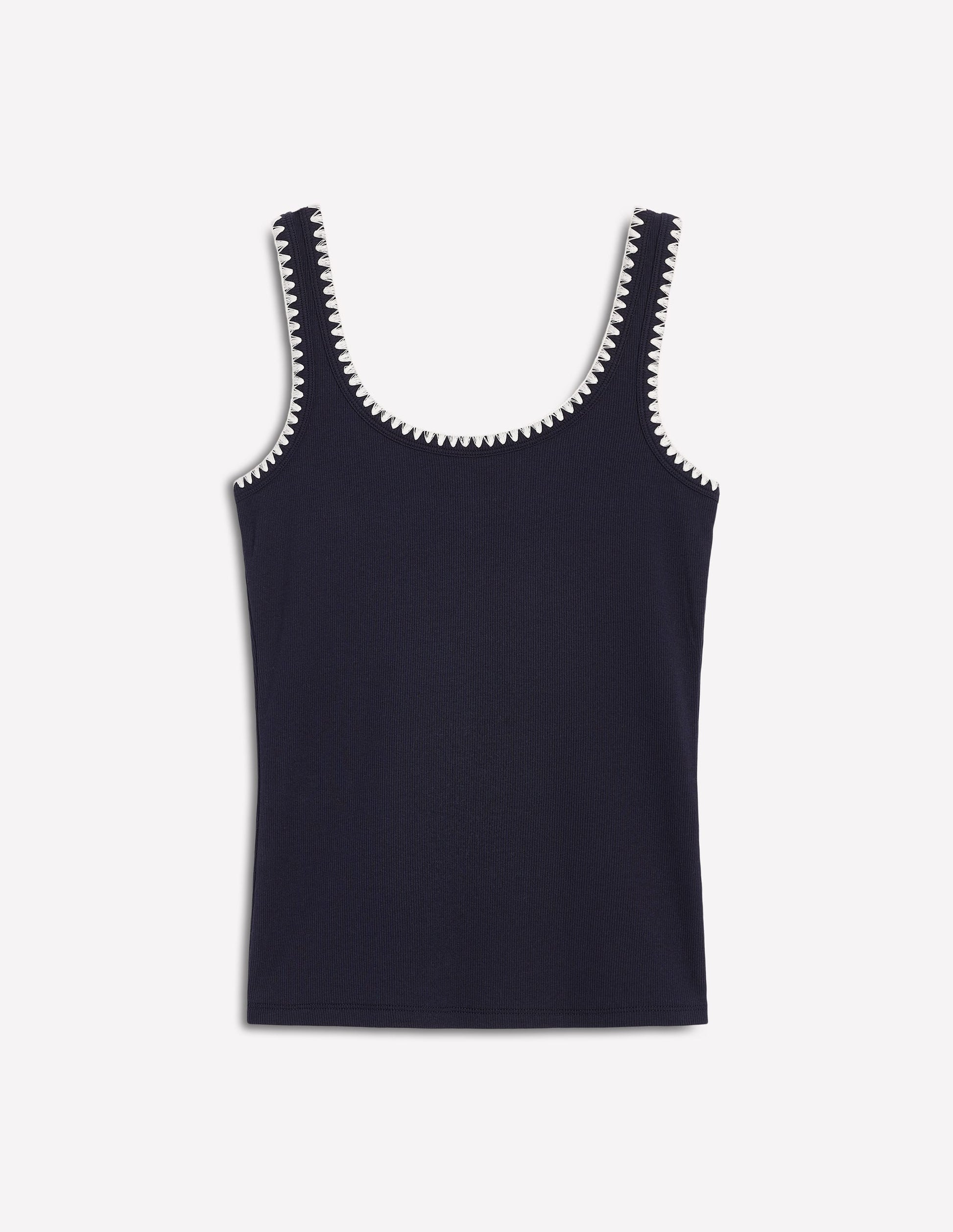 Crochet Trim Tank Top-Navy Boden USA - Main Image