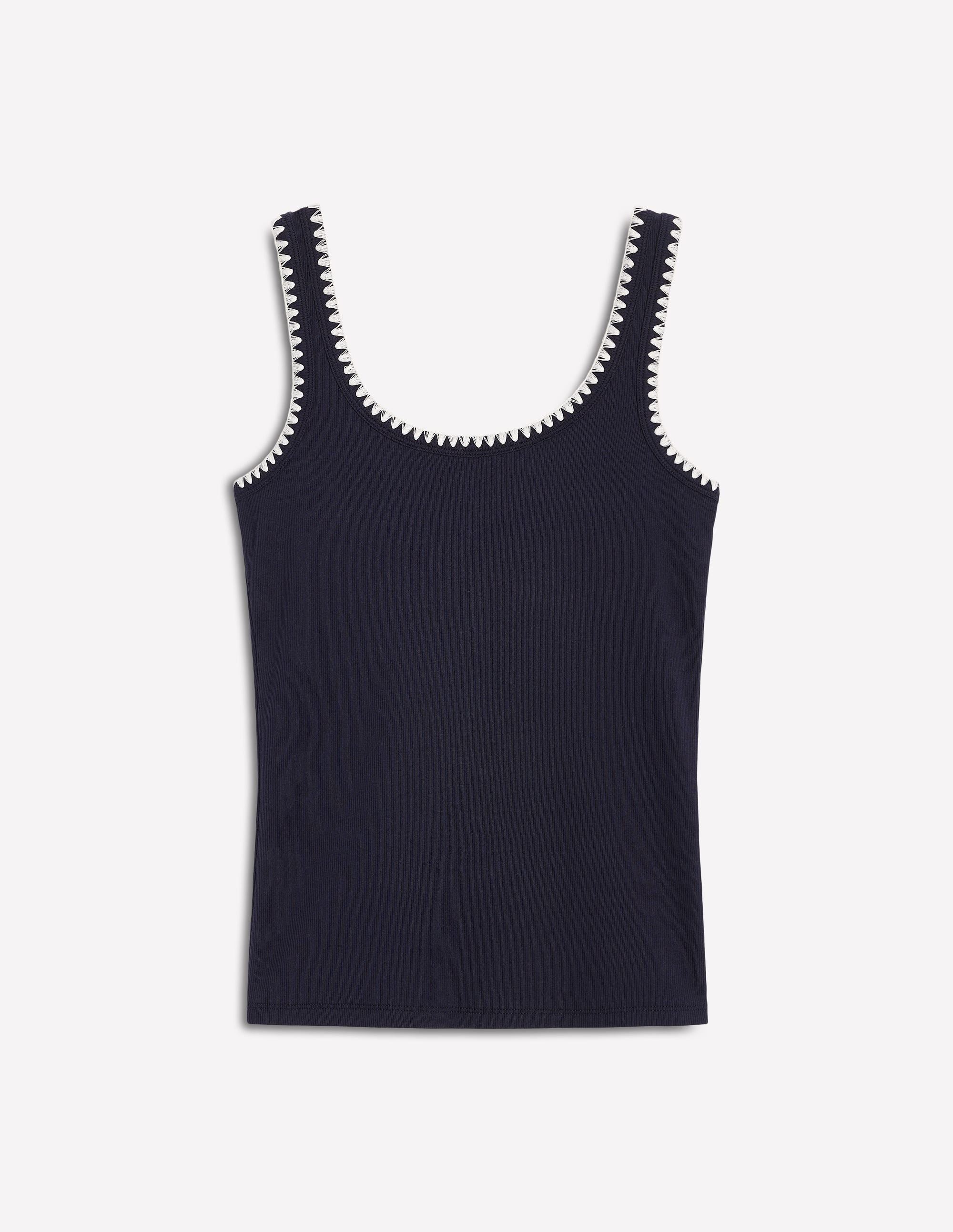 Crochet Trim Tank Top-Navy - Image 5