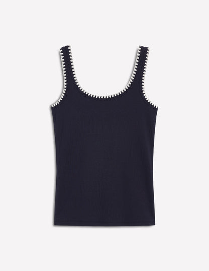 Crochet Trim Tank Top-Navy-5