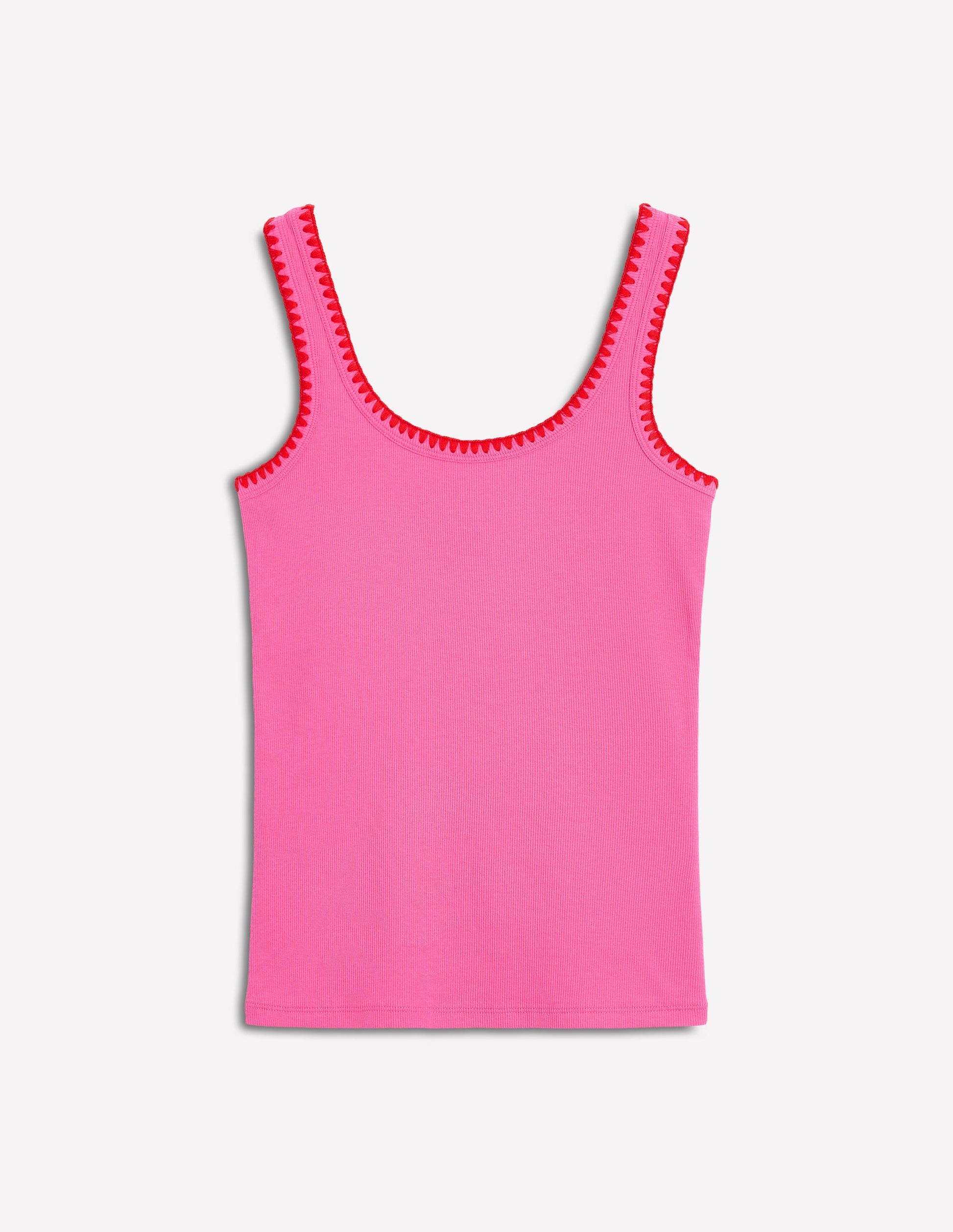 Crochet Trim Tank Top-Pink-5