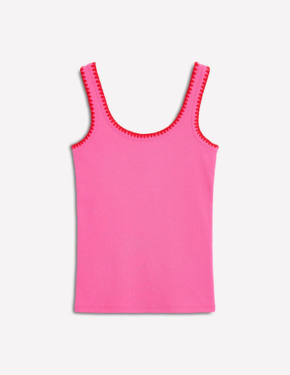 Crochet Trim Tank Top-Pink-5