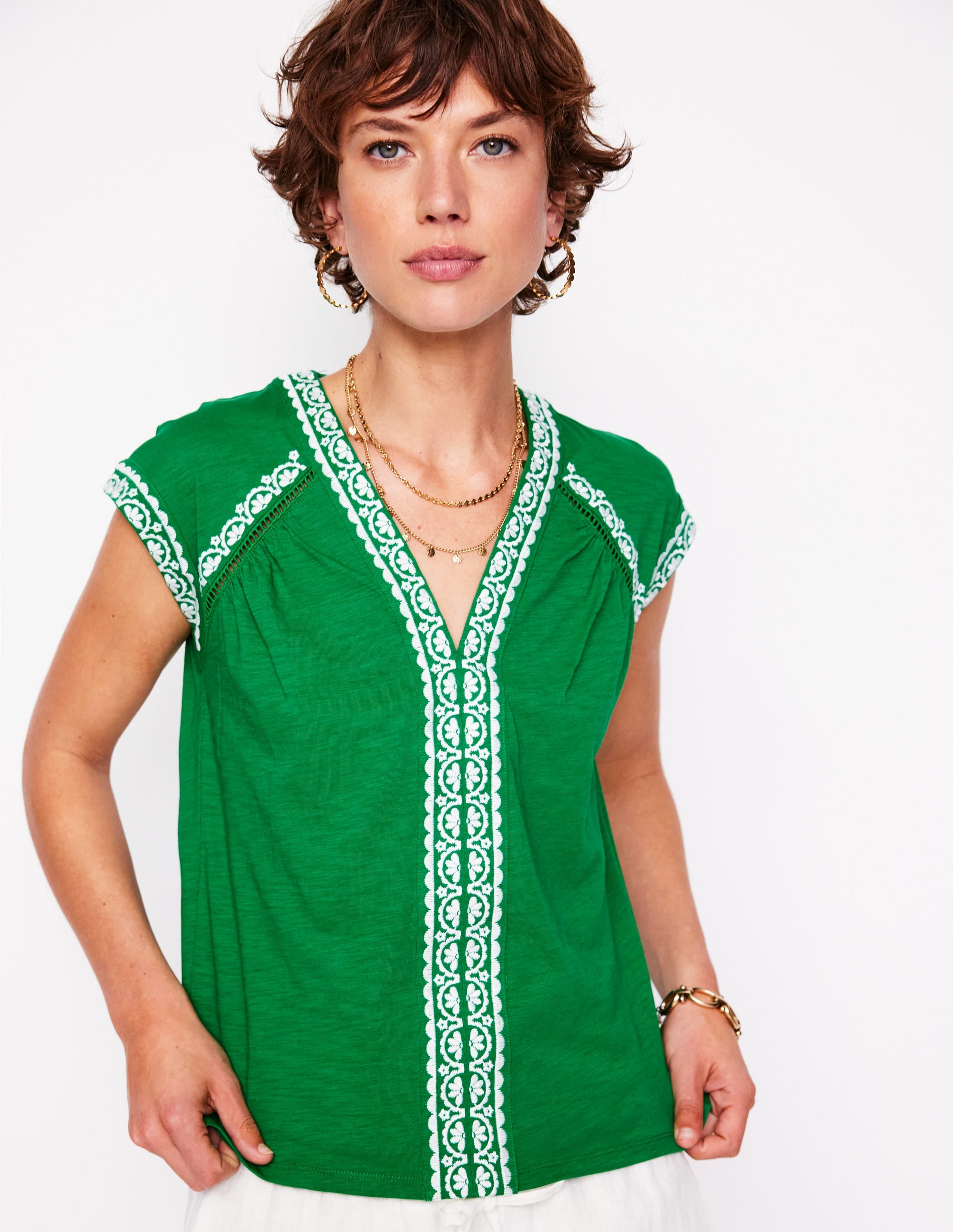 Hazel Cotton Embroidered Top-Rich Emerald - Image 1