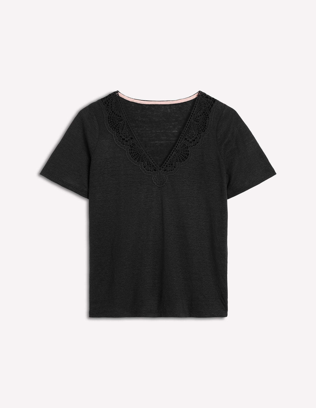 Lace Trim Linen T-shirt-Black - Image 5