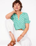 Brooke Linen Top-Aquamarine, Deco Palm