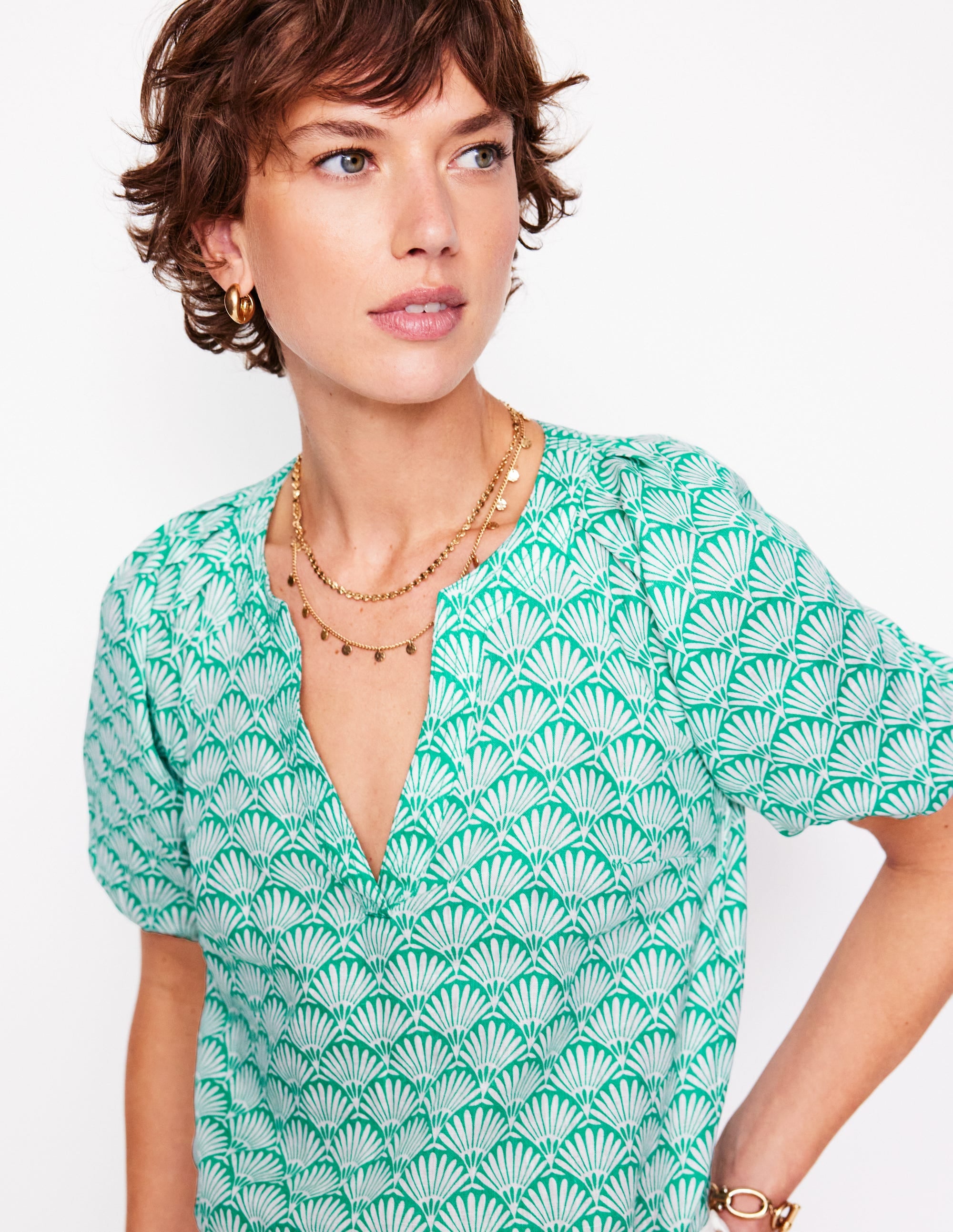 Brooke Linen Top-Aquamarine, Deco Palm - Image 3