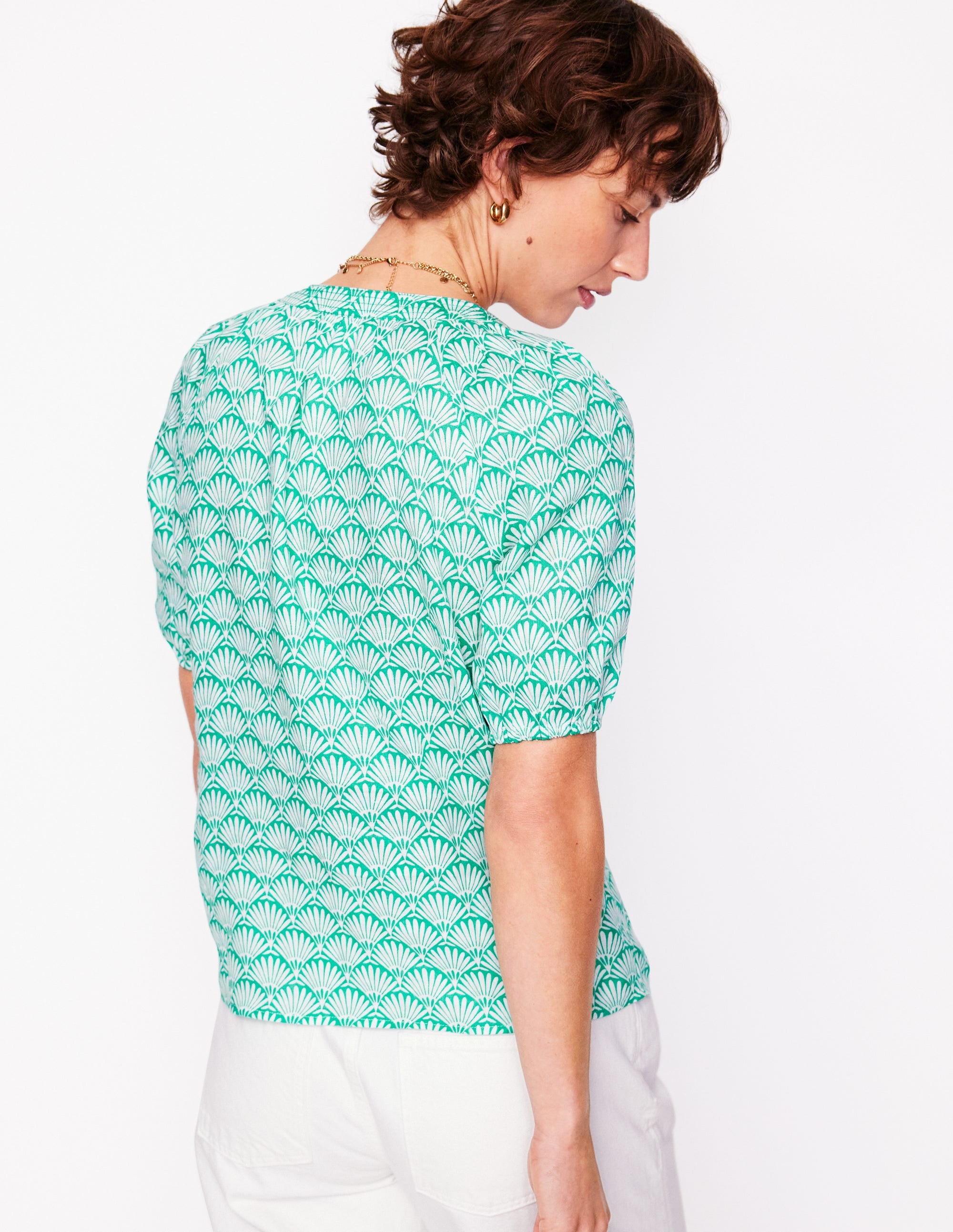 Brooke Linen Top-Aquamarine, Deco Palm - Image 4