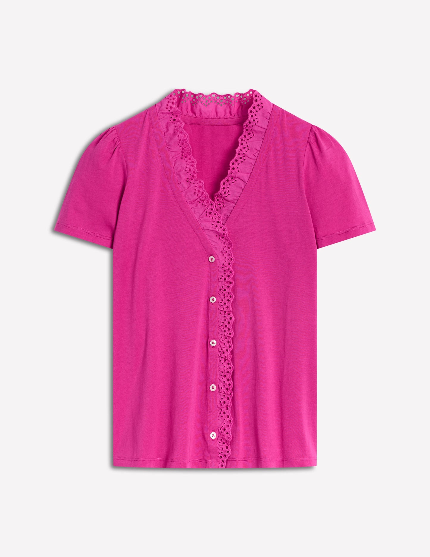 Broderie V-Neck Top-Cosmos Pink