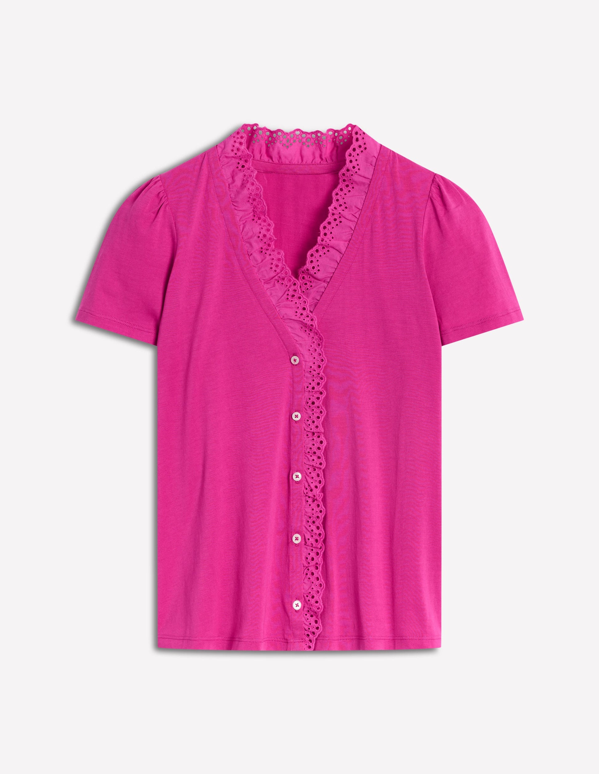 Broderie V-Neck Top-Cosmos Pink-5