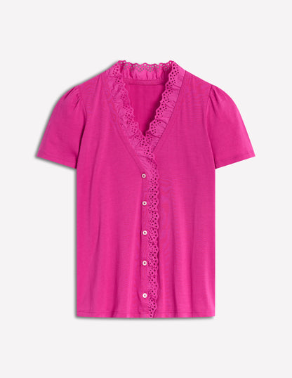 Broderie V-Neck Top-Cosmos Pink-5