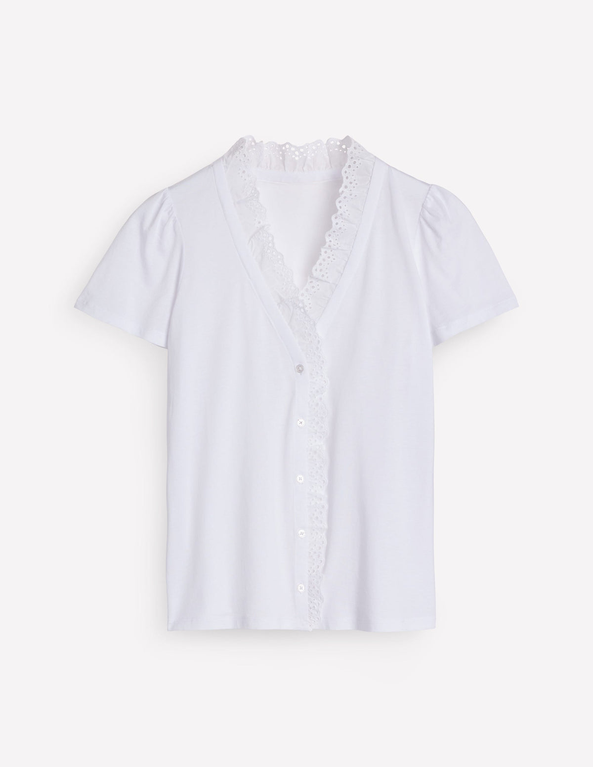 Broderie V-Neck Top-White-6