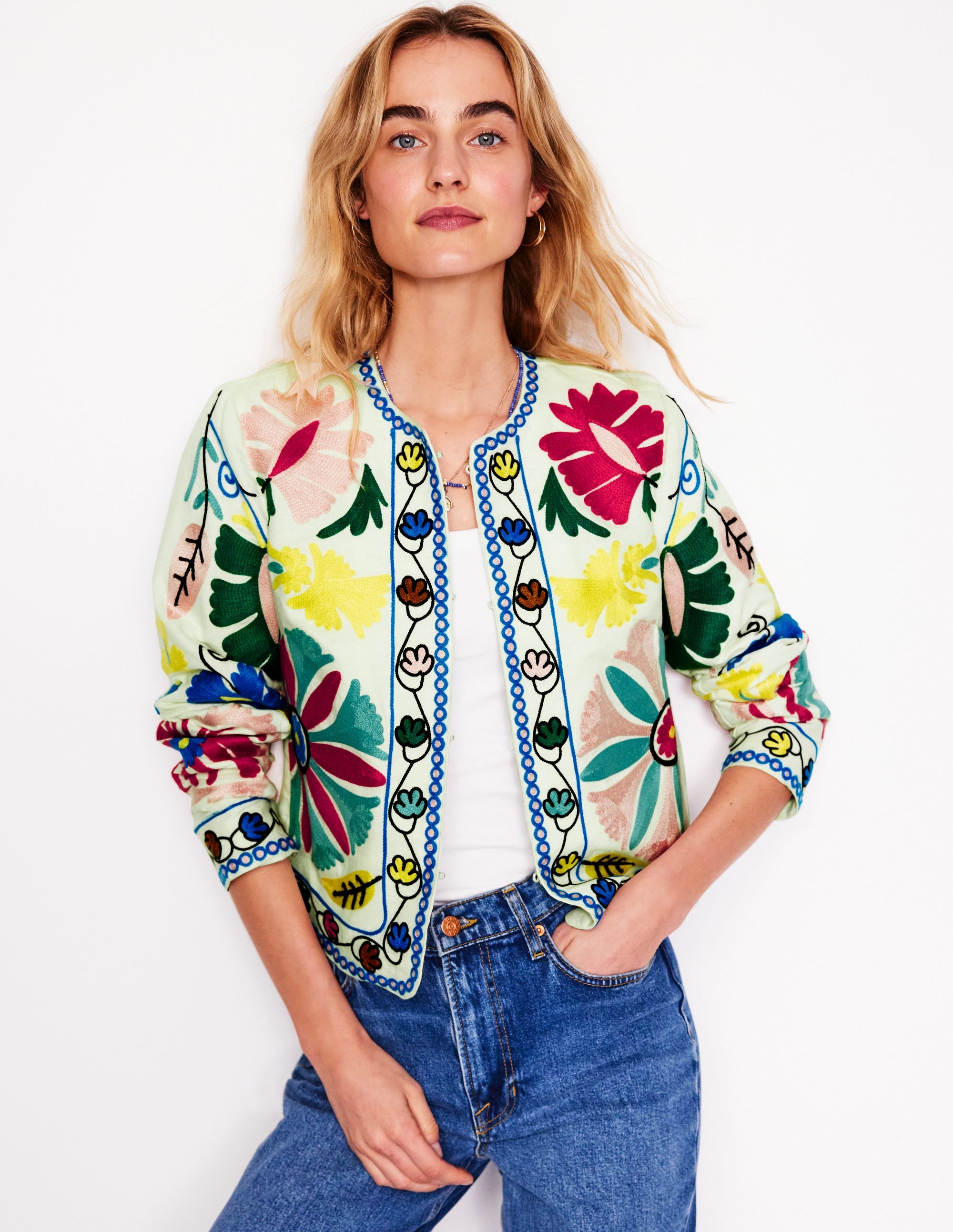 Embroidered Linen Jacket-Multi Embroidery - Image 1