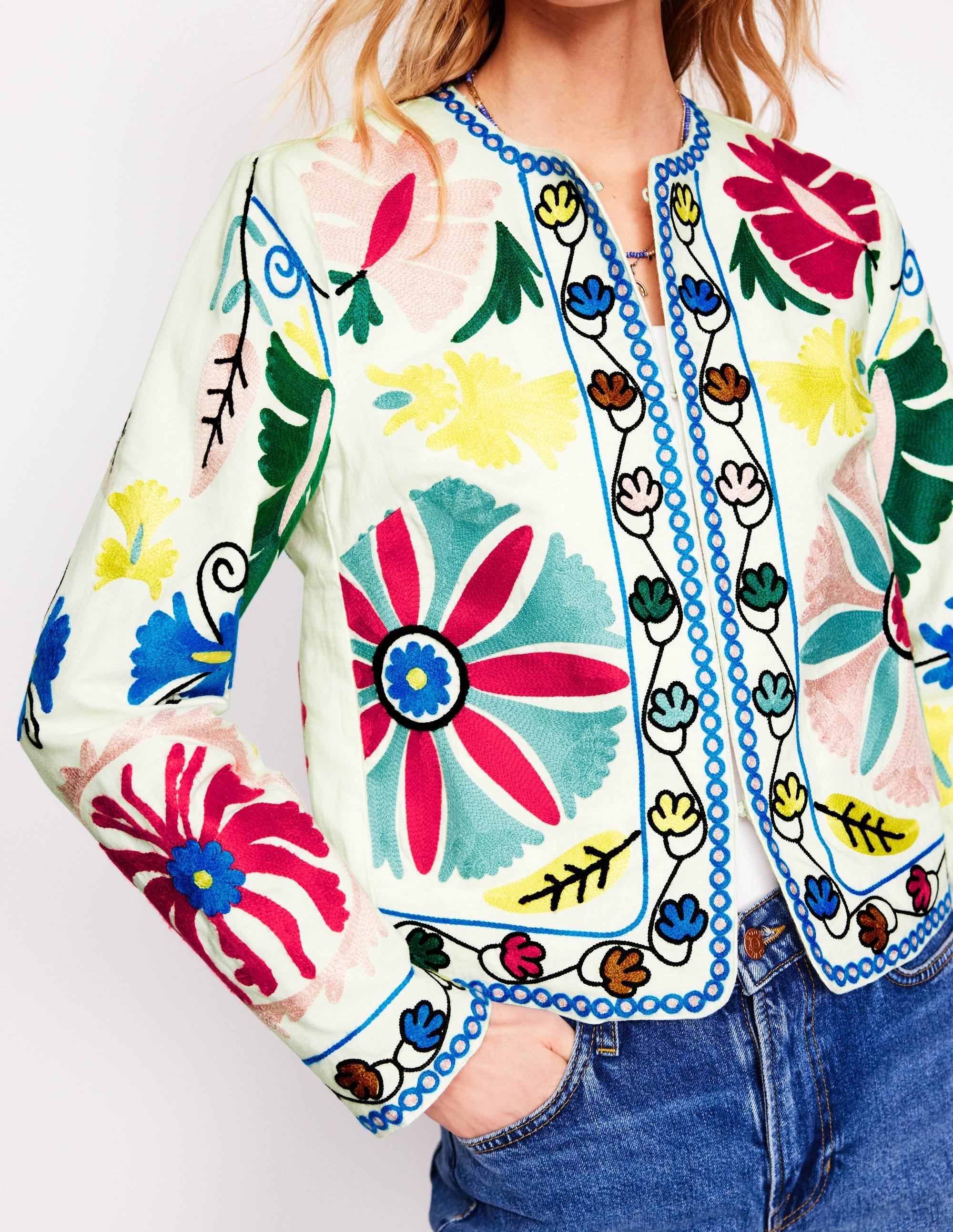 Embroidered Linen Jacket-Multi Embroidery - Image 2