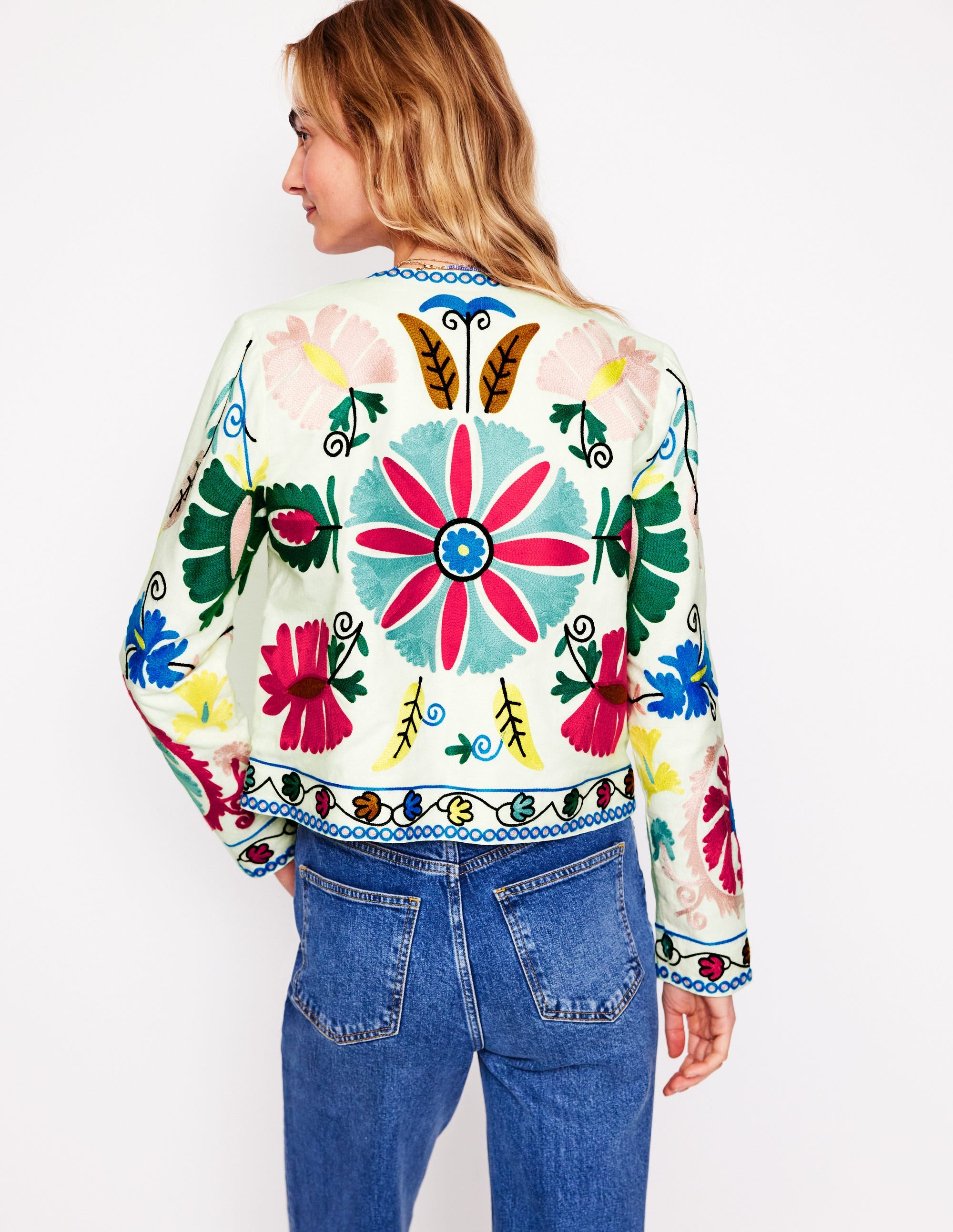 Embroidered Linen Jacket-Multi Embroidery - Image 3