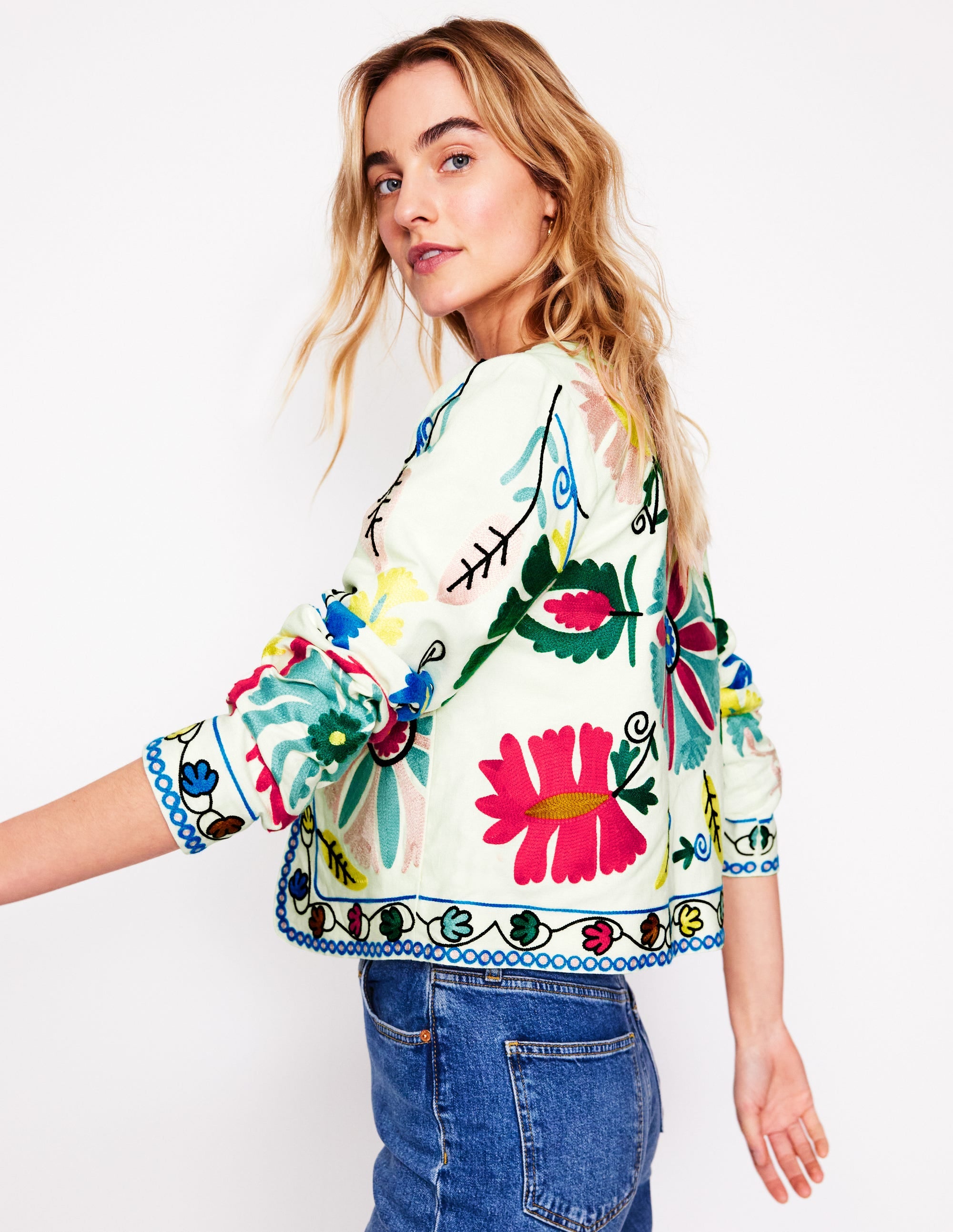 Embroidered Linen Jacket-Multi Embroidery - Image 4