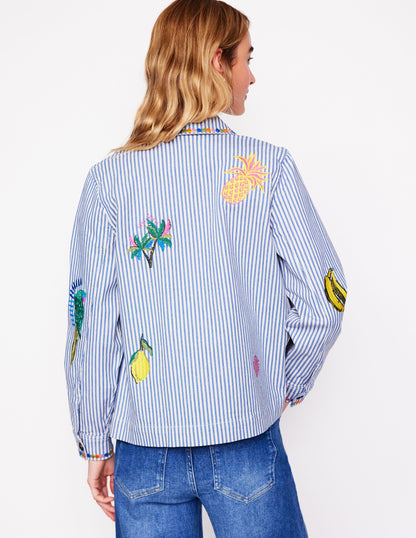 Embroidered Utility Jacket-Forget me not Blue Fine Stripe-3