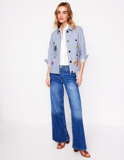 Embroidered Utility Jacket-Forget me not Blue Fine Stripe-4