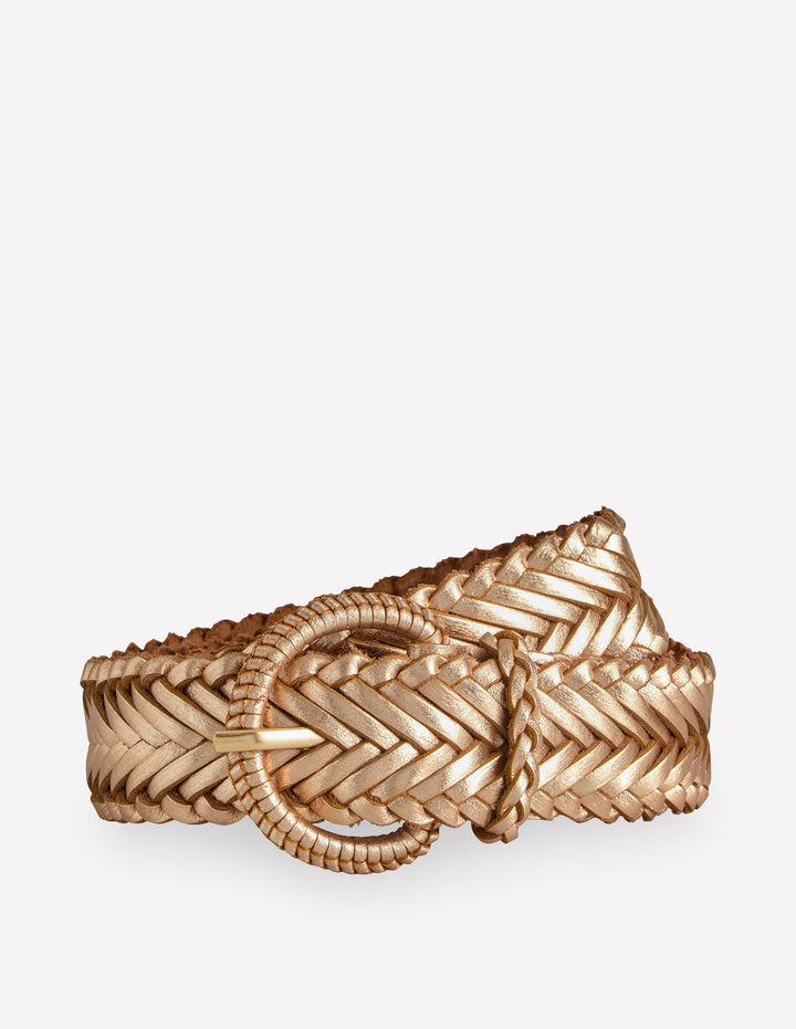 Woven Leather Belt-Gold