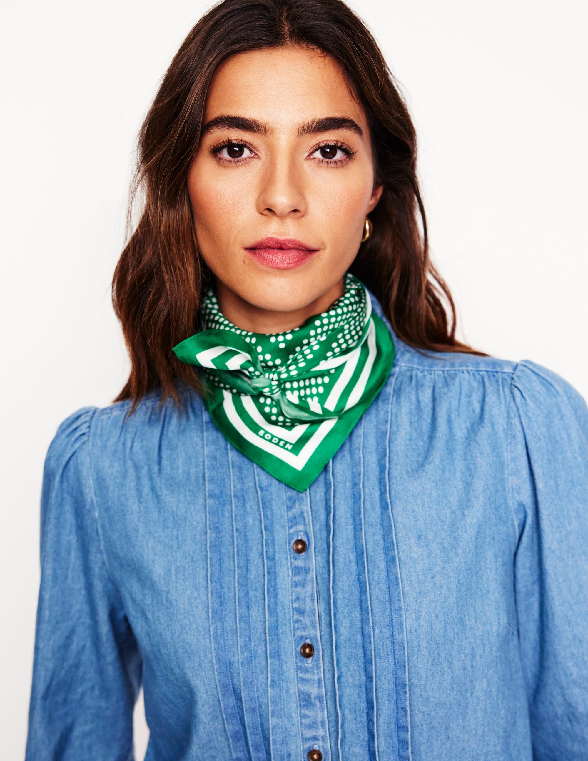Elisabeth Silk Square Scarf-Rich Emerald, Border Spot - Image 2