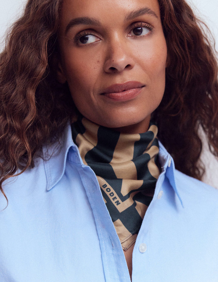 Elisabeth Silk Square Scarf-Navy and Camel Stripe