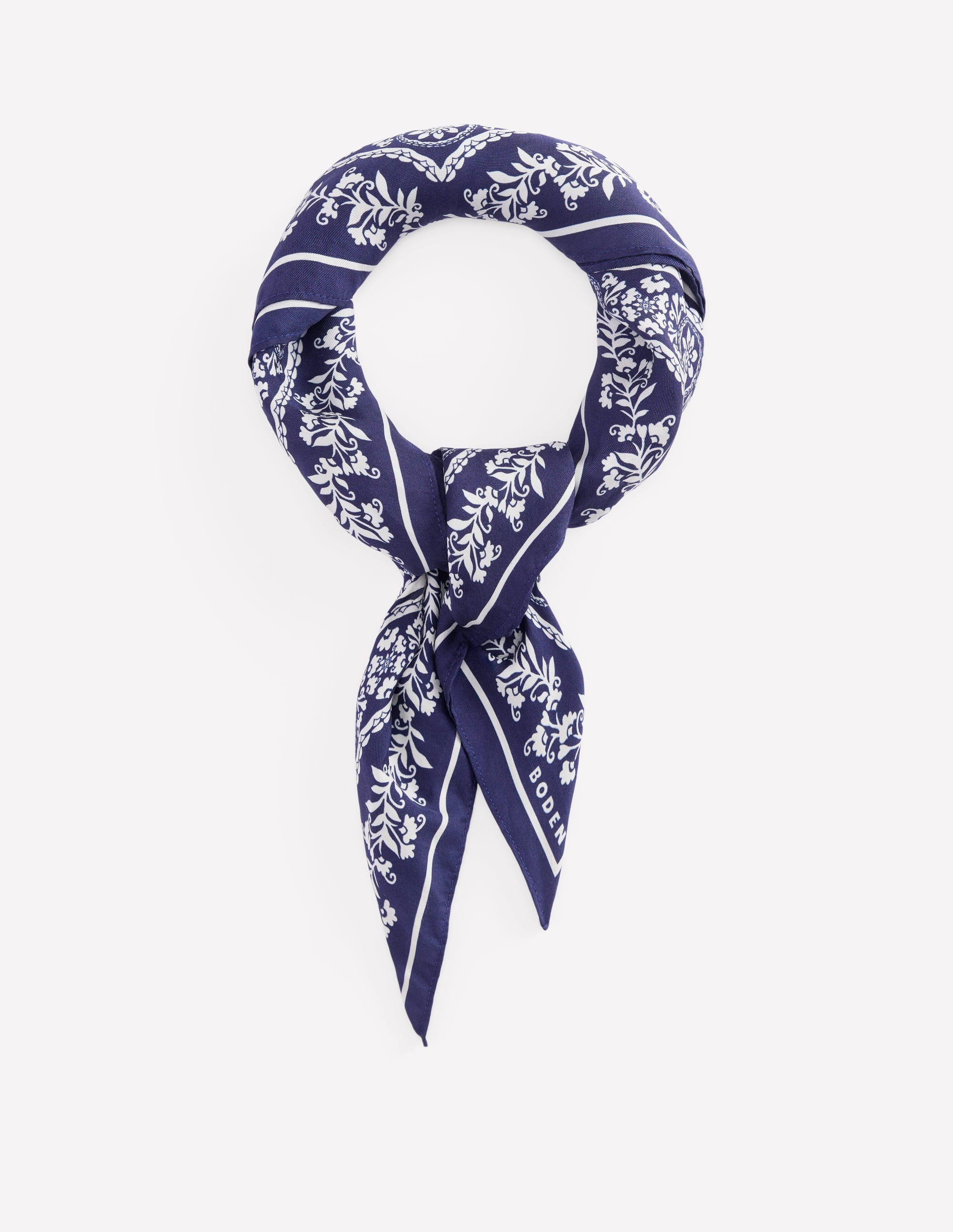 Elisabeth Silk Square Scarf-Navy Decorative Blossom - Image 1