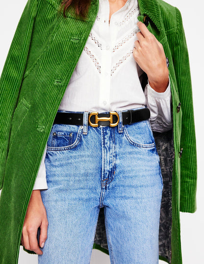 Iris Snaffle-Trim Leather Belt-Black-2